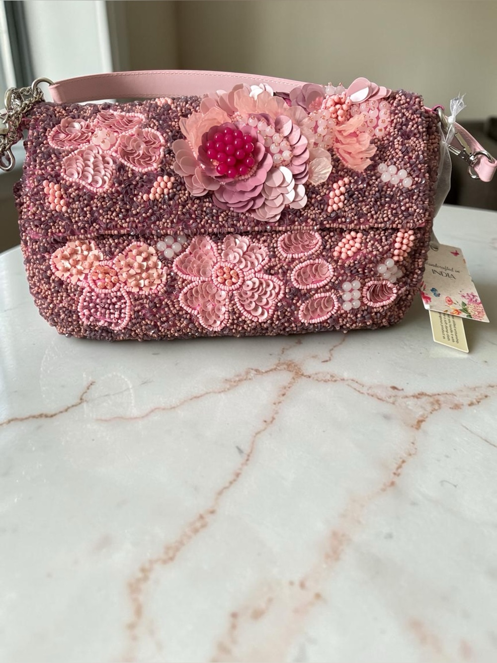 NWT One of a Kind Made in India Beaded Floral Bag